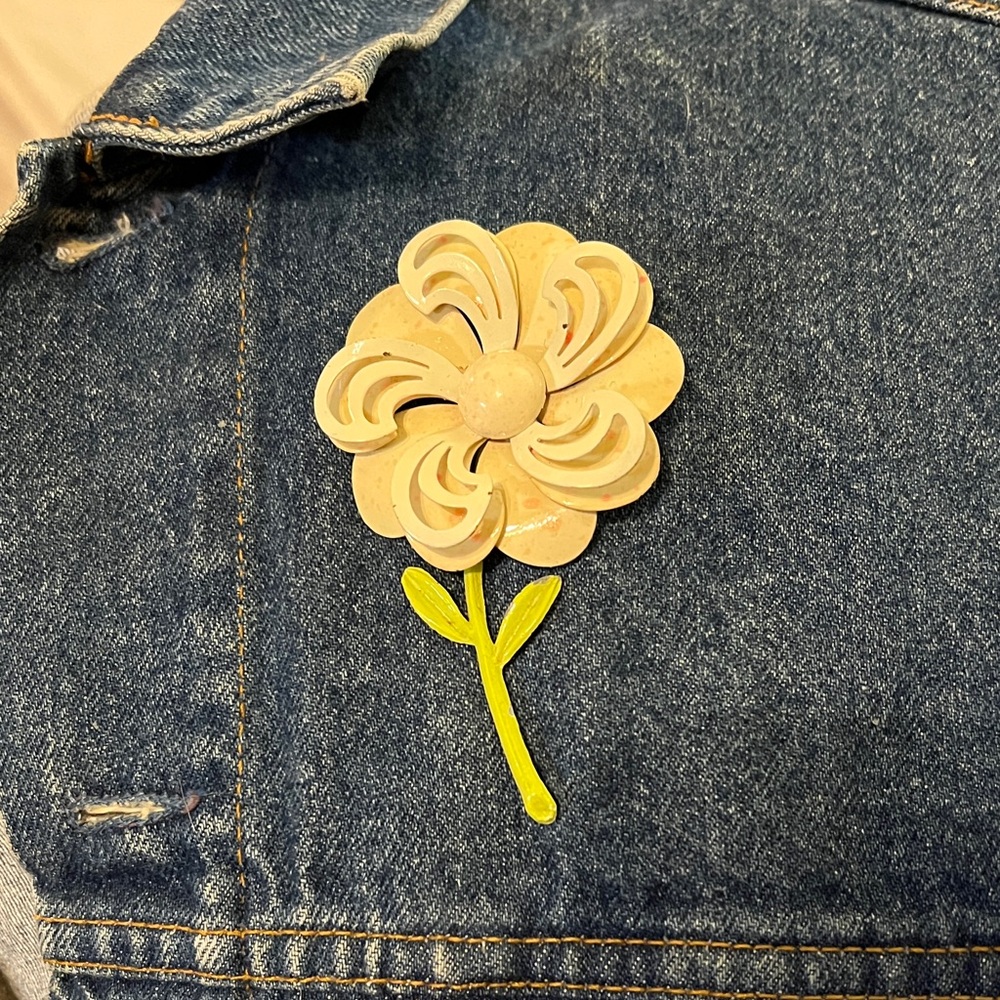 Floral Cream and Green Brooch